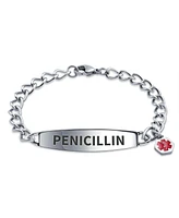 Bling Jewelry Penicillin Medical Identification Id Bracelet Miami Cuban Link Chain For Women Stainless Steel Inch