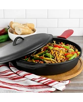 Megachef 12 Inch Pre-Seasoned Cast Iron Skillet with Cast Iron Lid