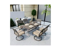 Pamapic 5-Piece Patio Outdoor Dining Set with Square Table and Rattan Swivel Chairs Green Cushion