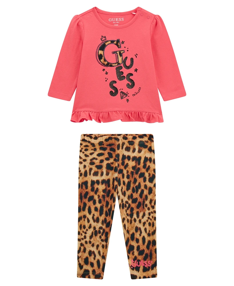 Guess Baby Girl Long Sleeve T-Shirt and Printed Legging, 2-Piece Set