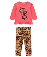 Guess Baby Girl Long Sleeve T-Shirt and Printed Legging, 2-Piece Set