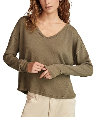 Lucky Brand Women's Cotton V-Neck Long-Sleeve Top