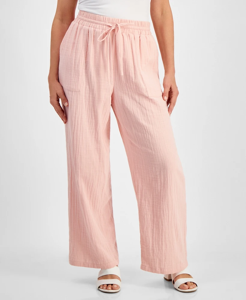 Style & Co Petite Gauze Wide-Leg Pull-On Pants