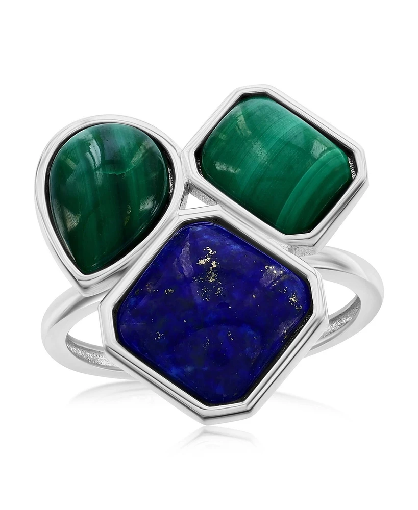 Caribbean Treasures Sterling Silver Multi-Shaped Malachite & Lapis Ring