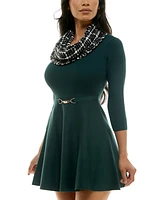 Bcx Juniors' Scarf Fit & Flare Sweater Dress