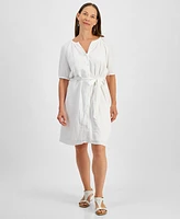 Style & Co Petite Cotton Belted Button-Front A-Line Dress, Exclusively at Macy's