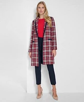 Tommy Hilfiger Womens Open Front Tweed Topper Jacket Long Sleeve Boat Neck Tie Top Pinstripe Mid Rise Ankle Length Pants