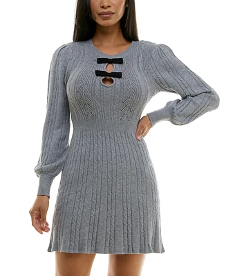 Bcx Juniors' Bow-Trim Keyhole Cable-Knit Sweater Dress