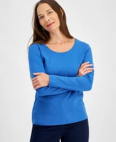 Style & Co Petite Scoop-Neck Long-Sleeve Cotton Top, Created for Macy's