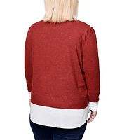 Ny Collection Plus Long Sleeve Two-Fer Top