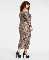 Bar Iii Trendy Plus Size Printed Off The Shoulder Mesh Top Cheetah Print Mesh Midi Skirt Created For Macys