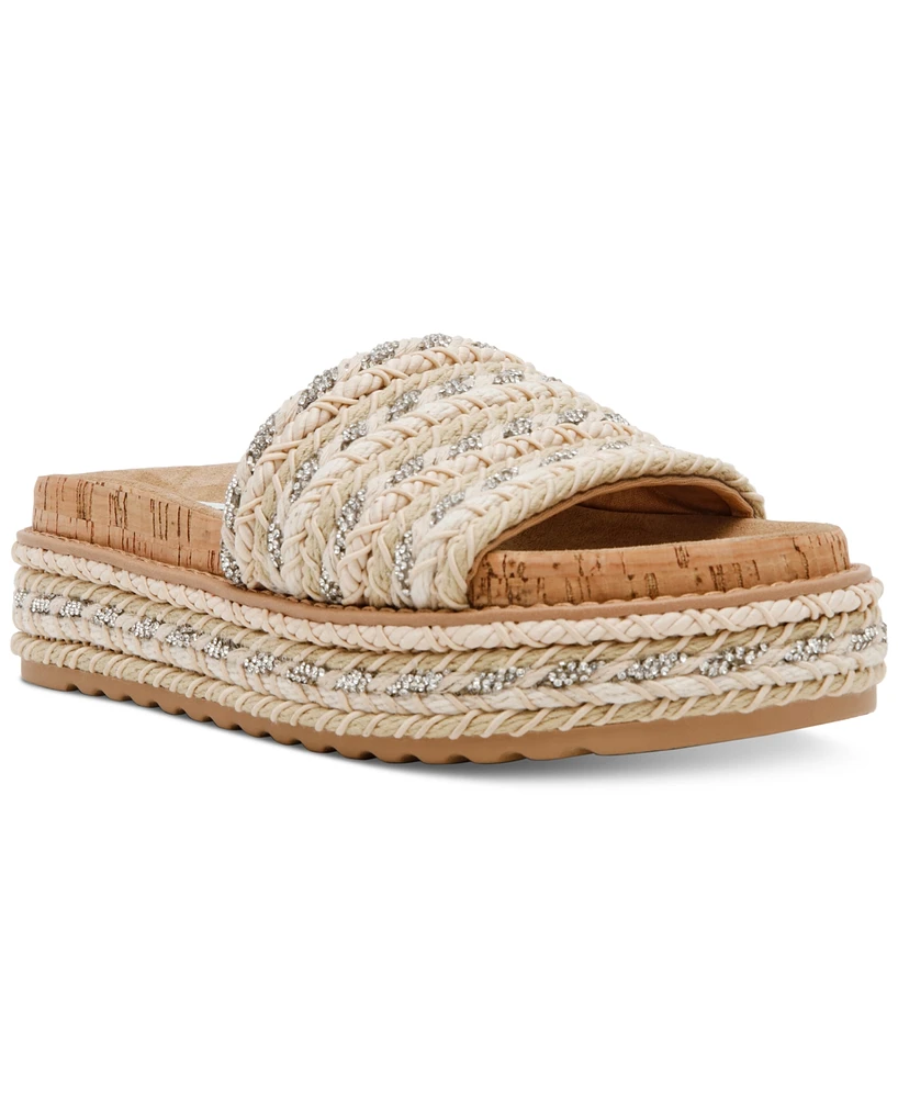 Steve Madden Women's Bellar Raffia Platform Footbed Slide Sandals