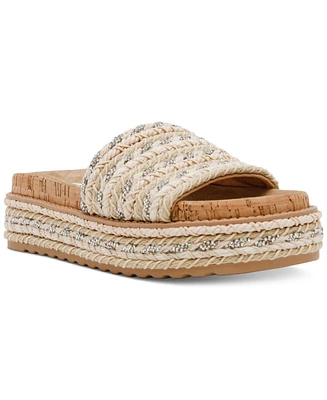 Steve Madden Women's Bellar Raffia Platform Footbed Slide Sandals