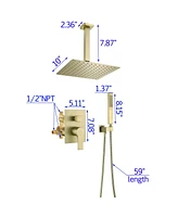 Boyel Living 1-Spray Patterns with 2.66 Gpm 10 in. Ceiling Mount Dual Shower Heads with Rough-In Valve Body and Trim in Brushed Gold