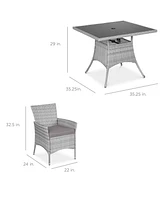 Best Choice Products 5-Piece Indoor Outdoor Wicker Patio Dining Table Furniture Set w/ Umbrella Cutout, 4 Chairs