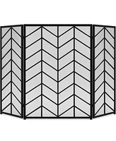 Best Choice Products 52x31in 3-Panel Iron Chevron Fireplace Screen, Spark Guard w/ Handles