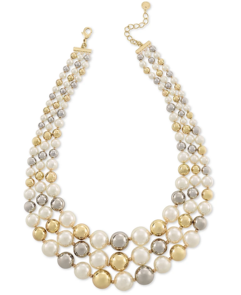 Charter Club Two-Tone Imitation Pearl Layered Collar Necklace, 18" + 2" extender, Created for Macy's