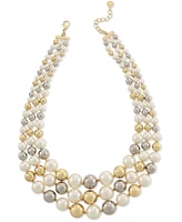 Charter Club Two-Tone Imitation Pearl Layered Collar Necklace, 18" + 2" extender, Created for Macy's