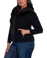 Belldini Black Label Plus Polyester Collar Short Zip Cardigan Sweater