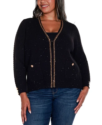 Belldini Black Label Plus Chain Detail Open-Front Cardigan Sweater