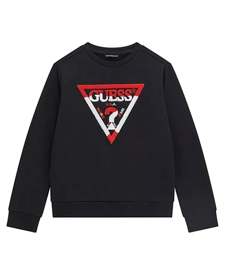 Guess Big Boy Crewneck with Flocked Triangle Logo Sweatshirt