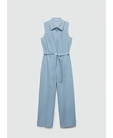 Mango Women's Belted Denim Jumpsuit