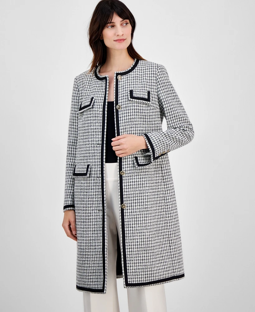 Anne Klein Women's Tweed Collarless Long Jacket