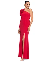 Xscape Women's Single-Sleeve Ruffle-Trim Evening Gown