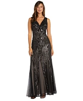 R & M Richards Petite Sequinned-Pattern Evening Gown