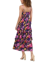 Siena Women's Printed Sweetheart-Neck Tiered-Ruffle Dress