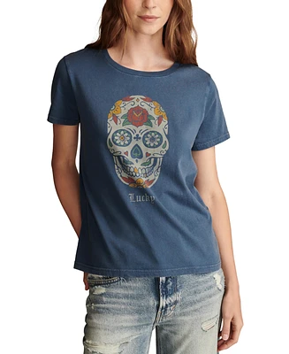 Lucky Brand Women's Cotton Sugar Skull Classic Crewneck T-Shirt