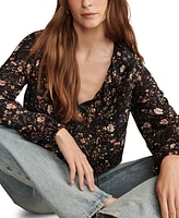 Lucky Brand Women's Floral Ruffled Tie-Neck Long-Sleeve Top