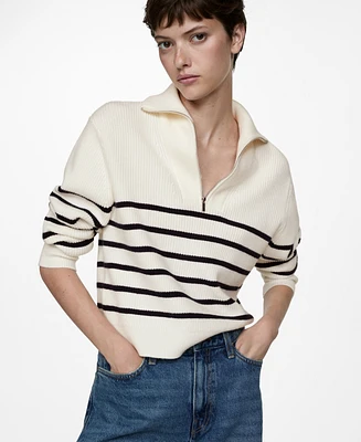 Mango Women's Zipper Striped Sweater