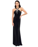 Eliza J Women's Rhinestone Bow Velvet Halter Gown