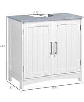 Slickblue White Pedestal Sink Storage Cabinet – Under Sink Cabinet with Double Doors for Organized Bathroom