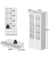 Famapy White Storage Cabinet with 2-Drawers and Anti-dumping Device