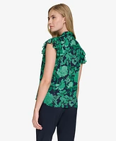 Tommy Hilfiger Women's Garden Floral Flutter-Sleeve Top