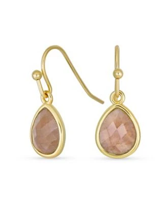 Bling Jewelry Delicate Fine Dusty Rose Natural Sandstone Quartz Faceted Briolette Teardrop Pear Shaped Drop French Wire Fish Hook Earrings Yellow Gold Plated