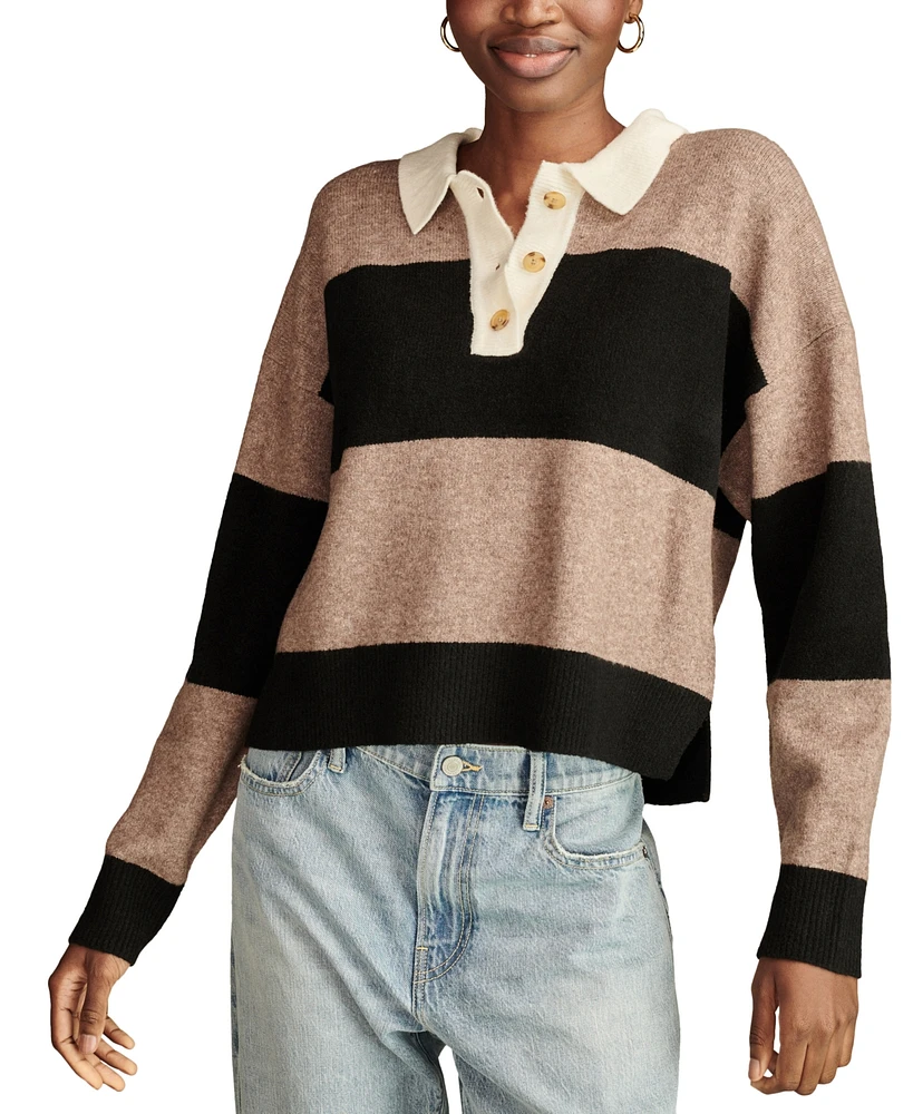 Lucky Brand Women's Rugby-Striped Contrast-Trim Sweater