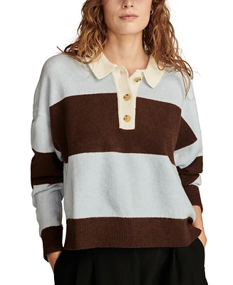 Lucky Brand Women's Rugby-Striped Contrast-Trim Sweater