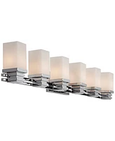 Bennett Modern Wall Light Chrome Silver Hardwired 48.5" Wide 6-Light Fixture Etched White Opal Glass Rectangular Shade for Bathroom Vanity Mirror Hous