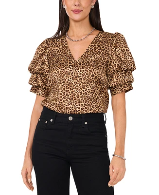 1.state Women's Leopard-Print Bubble-Sleeve Blouse