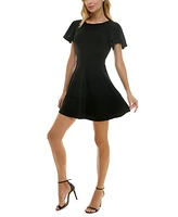 Crystal Doll Juniors' Flutter-Sleeve Scuba Crepe Dress