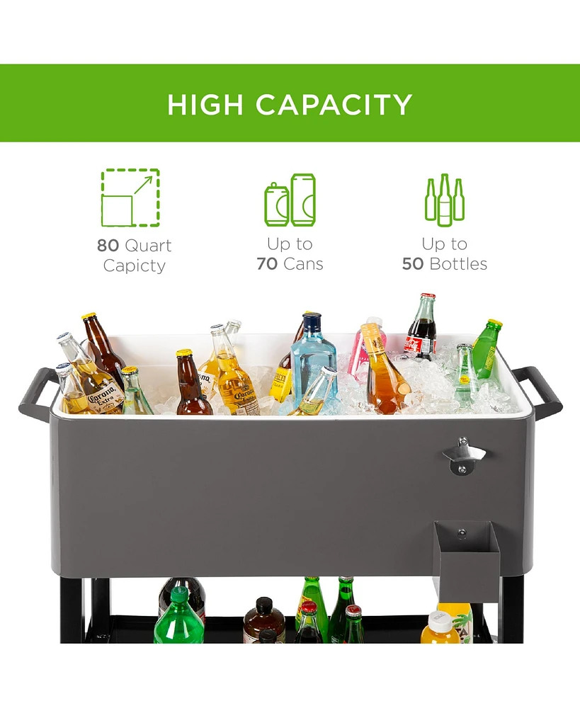 Best Choice Products 80qt Steel Rolling Cooler Cart w/ Bottle Opener, Catch Tray, Drain Plug, Locking Wheels