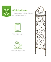 Best Choice Products 60x15in Iron Arched Garden Trellis Fence Panel w/ Branches, Birds for Climbing Plants - Bronze