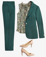 Anne Klein Womens Tulla Printed Tie Neck Blouse Mid Rise Straight Leg Ankle Pants Notch Collar One Button Jacket