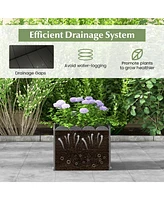 2 Pack Square Planter Box with Drainage Gaps for for Front Porch Garden Balcony-Gray