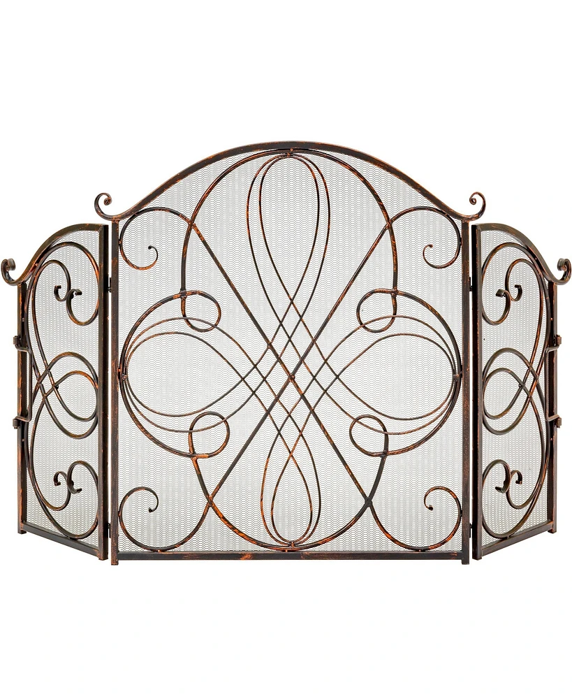 Best Choice Products 3-Panel 55x33in Wrought Iron Fireplace Safety Screen Decorative Scroll Spark Guard Cover