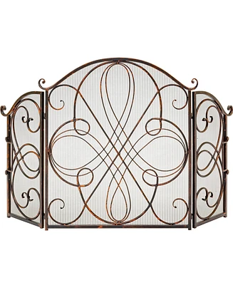 Best Choice Products 3-Panel 55x33in Wrought Iron Fireplace Safety Screen Decorative Scroll Spark Guard Cover