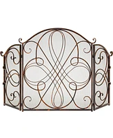 Best Choice Products 3-Panel 55x33in Wrought Iron Fireplace Safety Screen Decorative Scroll Spark Guard Cover